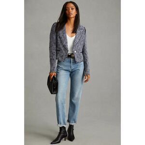 Paige Linen Blend Chelsee Puff-Sleeve Crop Blazer Size XL